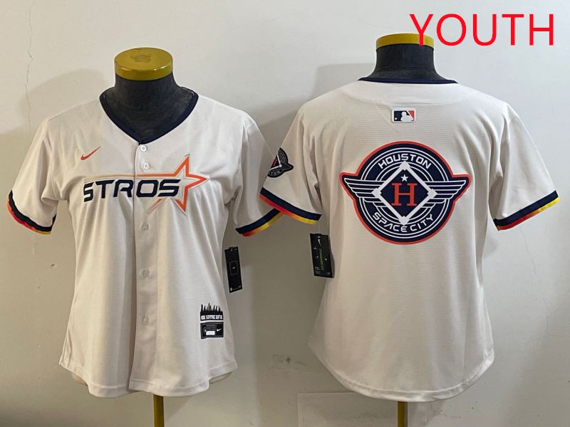 Youth Houston Astros Blank Cream Three generations Joint Name 2025 Nike MLB Jersey style 41025